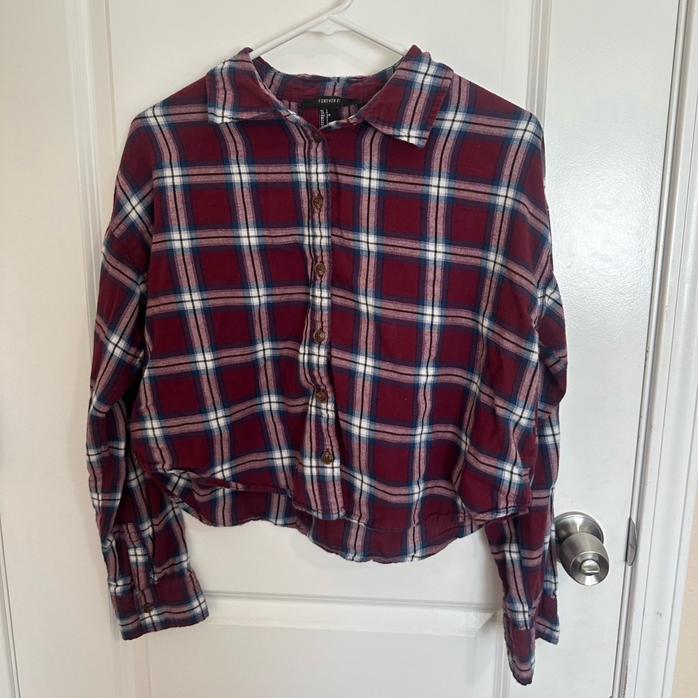 Forever 21 Burgundy and Navy Plaid Shirt